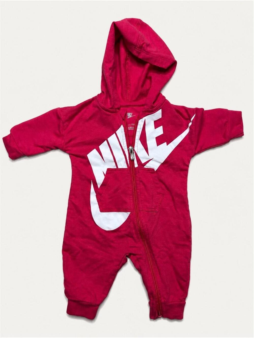 Nike Pink Hooded Baby One-Piece Footie with White Logo 3M